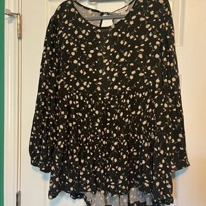 American Eagle Outfitters Black Floral Blouse XL Open Back